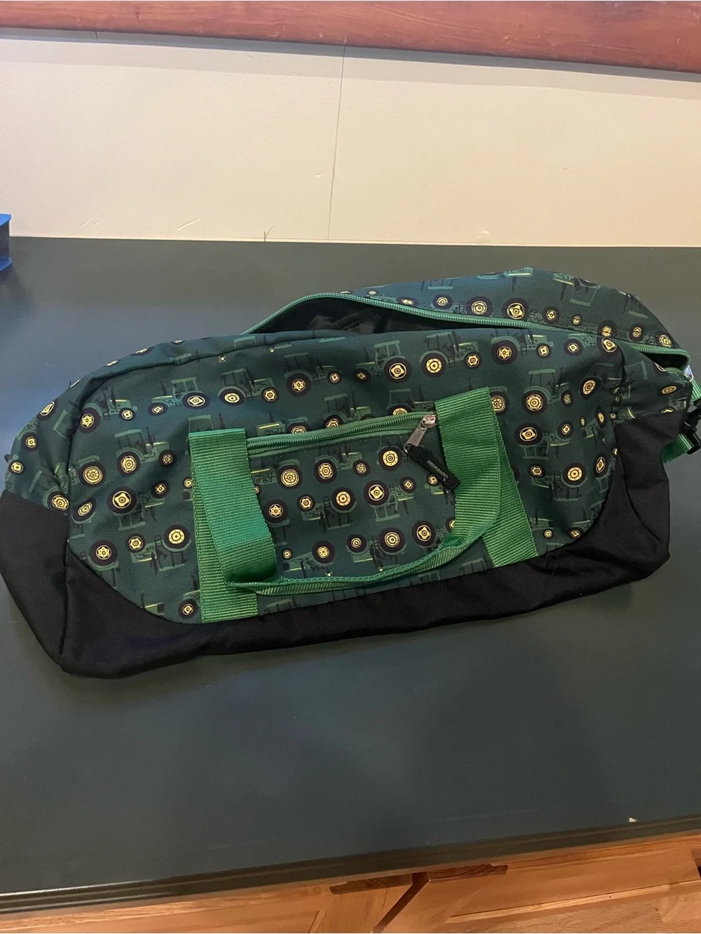 John Deere Green and Black Kids Duffel Bag with Tractor Wheel Pattern